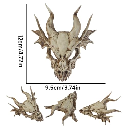 GuoShuang Dragon Skull Decor for Terrarium, Gothic Reptile Hideout Tank Accessories, Realistic Bone Resin Skull Ornament for Lizard Gecko Bearded Dragon Cage Aquarium