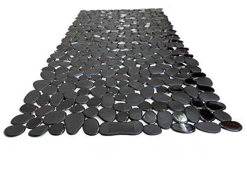 “Pebbles” Non-Slip Bathtub/Shower Mat 27.5”x14” Rectangular, Non-Toxic, Safe, Clean, Machine-Washable, Superior Grip & Drainage, Vinyl, for Smooth Floors ONLY, Opaque Black - color: Opaque Black, size: 27.5" x 14" (Rectangular)