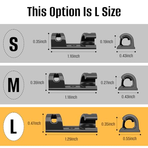 50 Pcs Self Adhesive Cable Clips,Upgraded Cable Management with Screw Hole,Strong Cord Organizer for Under Desk,Car,TV PC,Christmas Light Indoor/Outdoor-Black L - color: black, size: L(Fit 0.24-0.35in)