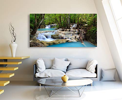 S01574 1 Panels Wall Art Tropical Beautiful Waterfall Prints Light Green Forest Natural Landscape Picture Canvas Paintings Scenery Spring Summer landscape for Home Wall Decor Artwork XXLarge - color: waterfall-B, size: 56"L x 28"W