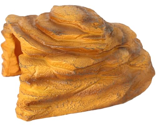 Resin Reptile Hideout,Large Rock Cave Habitat Decor for Reptile and Amphibians.Rock Basking Platform,Terrarium & Aquarium Decor for Bearded Dragons,Lizards,Snakes,Turtles,Gecko,Tortoises,Small Animals - style: Large Size ( Yellow)