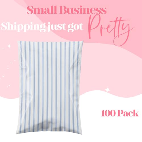 Pretty Package Store 14.5x19 Designer Poly Mailer 100 Pack Heavy Duty Waterproof Self Seal Shipping Bags for Small Business Large Mailing Envelopes Bulk Tear Resistant Packaging Blue Stripe - color: Blue Stripes, size: 14.5x19