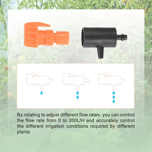 M METERXITY 60-Pack Flag Irrigation Dripper Emitter, 0-200L/H Plastic Drip Irrigation Connect for Garden/Trees/Herbs/Aquarium, Irrigation System Parts Tool [Black]