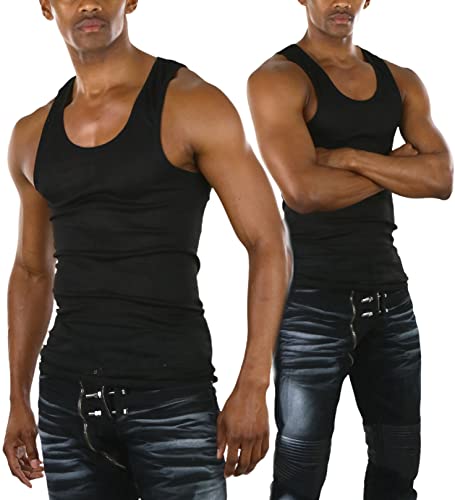 ToBeInStyle Men's Slim Fit Cotton Blend Solid Color Scoop Neck Tank Tops - color: 3-pack: Black, size: Medium