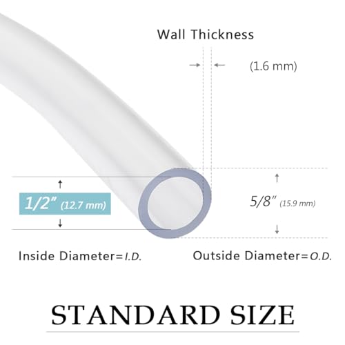 DAVCO 1/2" ID - 50 ft Clear Vinyl Tubing, Low Pressure Flexible PVC Tube, Heavy Duty UV Chemical Resistant Lightweight Plastic Vinyl Hose, BPA Free and Non Toxic, with 2 Stainless Clamps - size: 1/2"ID, style: 50 Feet
