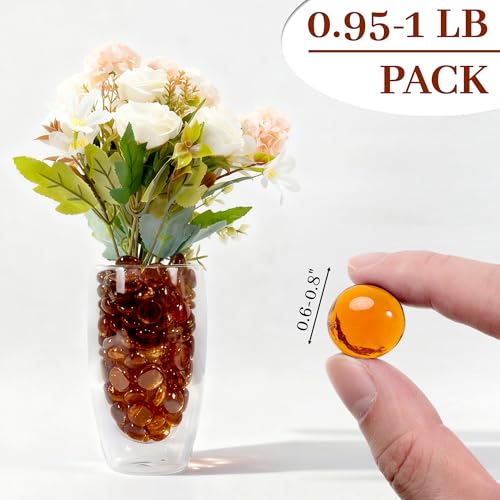 Brown Flat Glass Marbles, 0.97 lb Transparent Vase Filler Pebbles Gems, Decorative Glass Beads for Vases, Crafts, Floral, Mancala Stones, Aquarium Rocks for Fish Tank, Approx.0.6"-0.8" - color: Brown