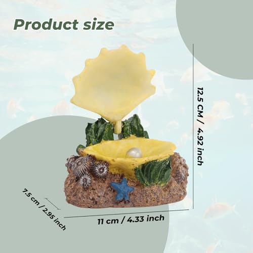 WishLotus Aquarium Bubbler Decorations, Opening and Closing Shells Air Bubbler Decor Ornament for Fish Tank (White Green, M) - color: White Green, M