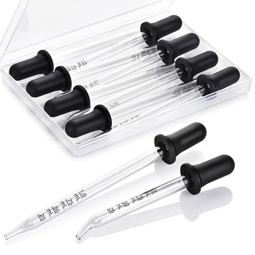 Herain 8 Pack Glass Pipette Eye Dropper, 4 Short Bent & 4 Long Straight Tips, 1 ml Ear Droppers for Essential Oils, Lab, Crafts, Measuring and Transferring a Variety of Liquids - style: Large Rubber Bulb-8pcs-Short Bent Long Straight