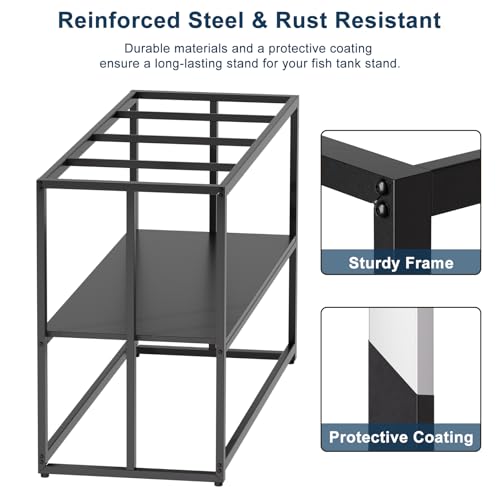 rban Deco 40 Gallon Fish Tank Stand 660LBS Capacity For Aquarium Stand Metal Fish Tank Stand 36.6"x18.5"x30" Dual-Layer Design Terrarium Stand Ideal for Home and Office, Black - color: Black, size: 40 Gallon