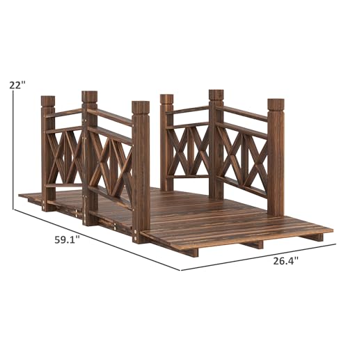 Outsunny 5 ft. Wooden Garden Bridge with Safety Rails, Backyard Bridge Footbridge for Ponds, Creeks, Streams, Carbonized - color: Carbonized