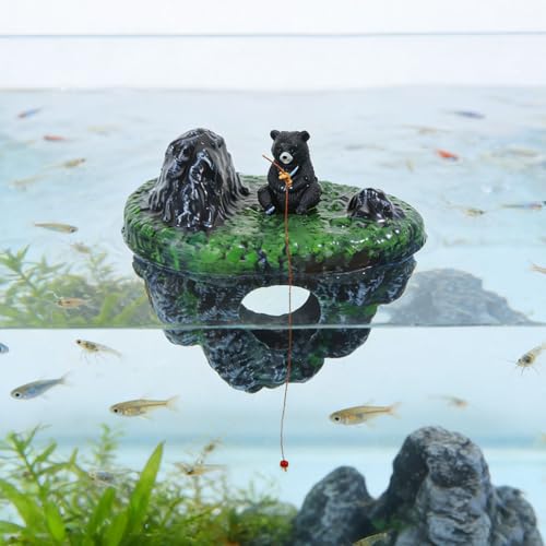 Aquarium Floating Island Decoration with Interactive Fish Feeding Hook, Floating Betta Hide and Shrimp Cave, Aquarium Decor with Hideout Tunnel, Betta Fish Hammock