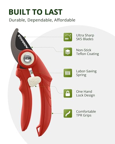 Pruning Shears - 6.9" Professional Garden Shears with SK5 Stainless Steel Sharp Blades, Garden Clippers with Comfortable Grip Hands and Safety Lock, Gardening Tools for Men Women - Red - style: 6.9" Bypass Red