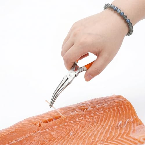 2pcs Stainless Steel Pin Bones Tweezer Fish Bone Pliers Tweezers Fish Bone Tweezers Aquarium Tweezer and Pliers Kitchen Cooking Deboning Tool Kit for Salmon Trout All Fishes