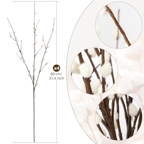 4Pcs 31.4Inch Artificial Pussy Willow Branches for Vases Faux Pussy Willow Stems for Home Wedding Centerpieces Arrangements Party Garden Decor - color: 31.4inch White, size: 4 PCS