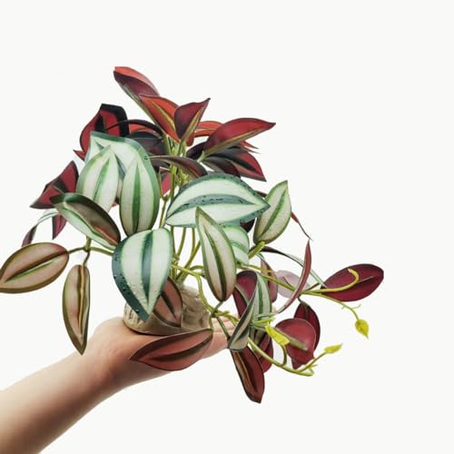Reptile Plants for Terrarium Decor,Amphibian Habitat Decor, Bearded Dragon Tank Accessories,Artificial Plants for Gecko Chameleon Snake Tortoise with Base (Zebrina) - color: Zebrina