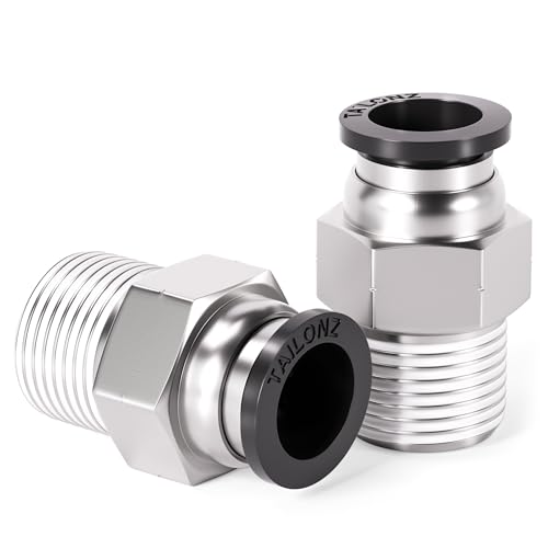 TAILONZ PNEUMATIC Male Straight 1/4 Inch Tube OD x 1/4 Inch NPT Thread Push to Connect Fittings PC-1/4-N2 (Pack of 20) - size: 1/4"OD x 1/4"NPT