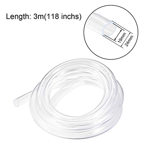 uxcell PVC Hose Tube, 19mm(0.74") ID x 24mm(0.94") OD 3 Meter 9.8ft Clear Vinyl Tubing, Plastic Flexible Water Pipe - size: 19x24mm