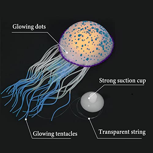 WishLotus Aquarium Jellyfish Decoration, Soft Silicone Glowing Aquarium Decorations Fluorescent Jellyfish with Suction Cup New Upgraded Simulation Aquarium Decor for Various Fish Tank (B, Blue) - color: Blue, style: B