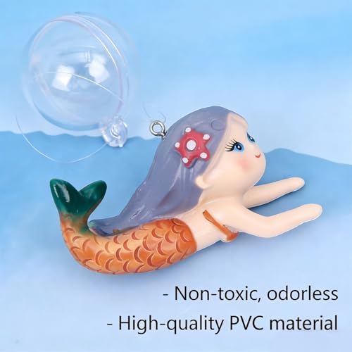 Floating Mermaid Aquarium Ornament, Handcrafted Cute Mermaid Statue with Floating Ball, Colorful PVC Resin Fish Tank Decor for Home Aquariums & Desktop Water Features (Orange) - color: Orange