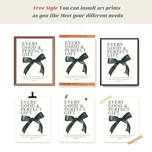 LARTSFRO Coquette Black Bow Christian Gifts Wall Art Decor Posters for Women, Black Bow Bible Room Bedroom Bathroom Dorm Wall Art Decor Aesthetic for Teen Girls Gifts, Inspirational Bible Verses Bow Wall Decor, 10x8 Inch Set of 4 Pcs Bow Pictures (UNFRAME