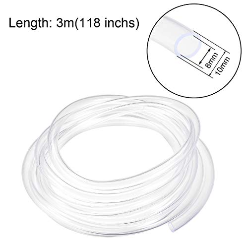 uxcell PVC Hose Tube, 8mm(0.31") ID x 10mm(0.39") OD 3 Meter 9.8ft Clear Vinyl Tubing, Plastic Flexible Water Pipe - size: 8x10mm