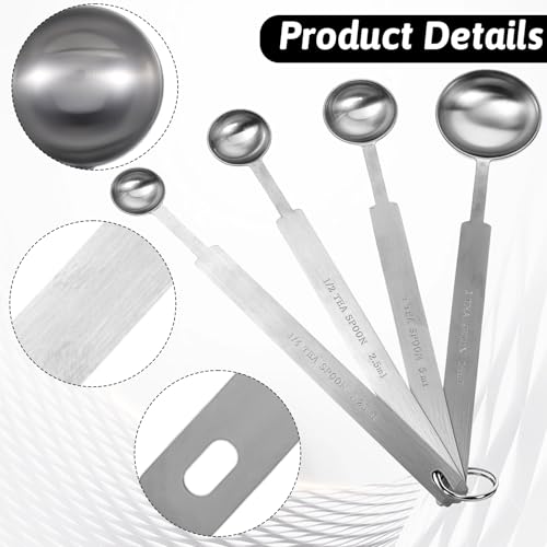4 Pcs Long Handle Measuring Spoons Set Stainless Steel Measuring Spoon Set Metal Coffee Scoop Tablespoon Teaspoon for Liquid Solid Powder Ingredients (1/4 tsp, 1/2 tsp, 1 tsp, 1 tbsp)