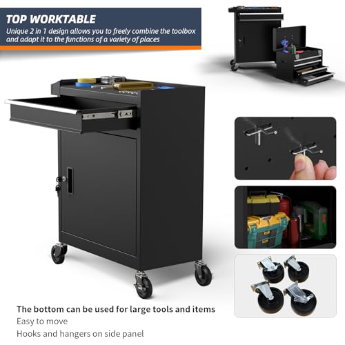 5-Drawer High Capacity Rolling Tool Box, Removable Cabinet Storage Tool Chest with Wheels and Drawers, Detachable Toolbox with Lock for Mechanics Garage Workshop and Tool Room (Black) - color: Black