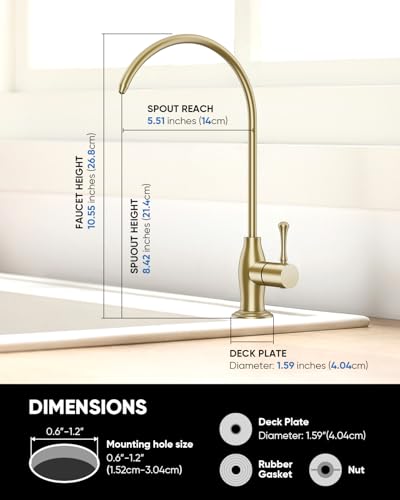 WEWE Vintage Drinking Water Faucet, Lead-Free Stainless Steel Kitchen Water Filter Faucet for Reverse Osmosis System, Non-Air Gap RO Beverage Faucet, Gold - color: Gold, style: Antique
