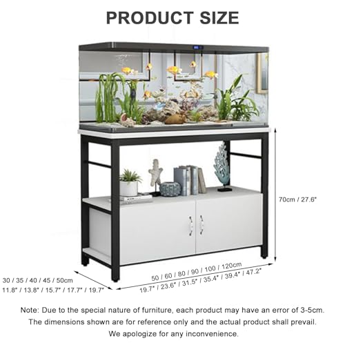 55-75 Gallon Fish Tank Stand, Metal Frame Aquarium Stands, with Shelves and Storage Cabinet for Fish Tank Accessories Storage, for Home Office Black frame + black 80x45x70cm - color: Black frame + black, size: 80x45x70cm