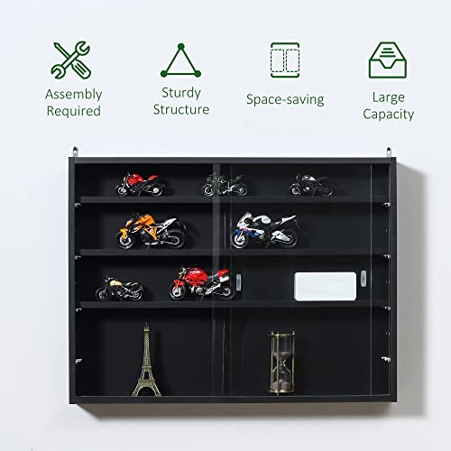 HOMCOM 5-Tier Display Cabinet, Glass Door Cabinet with Adjustable Shelves, Wall-Mounted Display Case for Playroom, Bedroom, Black - color: Black