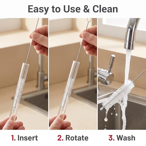 2 Pack Straw Cleaner Brush, Reusable Metal Handles Straw Cleaner Brush Extra Long for Stanley Mug 40, 30, 20 oz, 10mm Wide for Sippy Cup, Water Bottle and Tubes (Clear+Clear)