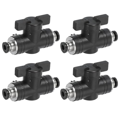PATIKIL 4mm (3/20") Push to Connect Fittings Ball Valve, 4 Pcs 0-60 Degree BUC Air Flow Control Valve Quick Straight Connectors Air Hose Fitting for Pneumatic System Pipeline, Black - size: 4mm (3/20")