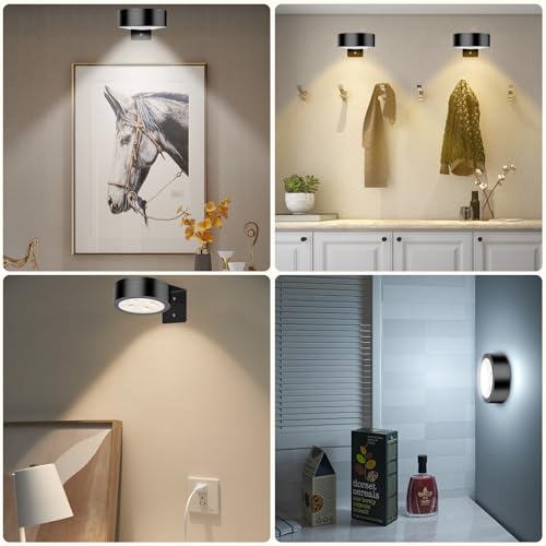 Picture Lights for Wall, 3 Lighting Modes Magnetic Art Display Light,Rechargeable Battery Operated Led Painting Light with Remote Control Dimmable & Timer,6Pack Black - color: Black, size: 6 Pack