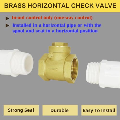 2 1/2" Swing Brass Check Valve DN65, One Way Oil Water Fuel Gas Air Check Valve to Prevent Water Backflow for Sump Pump and Air Compressor - size: 2-1/2inch（DN65）