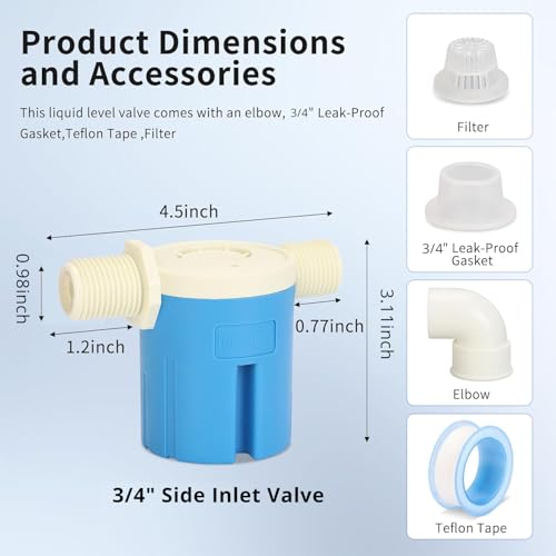3/4" Side Inlet Float Valve, Automatic Float Valve Water Control System for Water Tank and Trough - Durable Plastic, Corrosion Resistant, for Livestock, Pool, Pond, Aquarium - color: Side Inlet, size: 0.75 Inch
