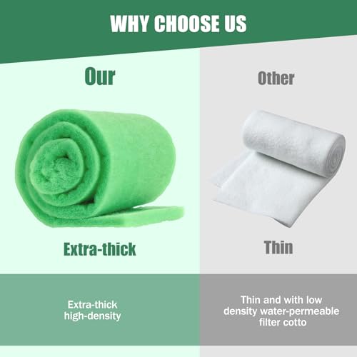 2PCS Aquarium Filter Floss for Fish Tank Filters-aquarium filter media-Aquarium Filter Pad-Media Roll for Crystal Clear Water,1" Thick (12 in Wide, 78 in Long) 6.6ft per Roll Total 13.2ft(green)