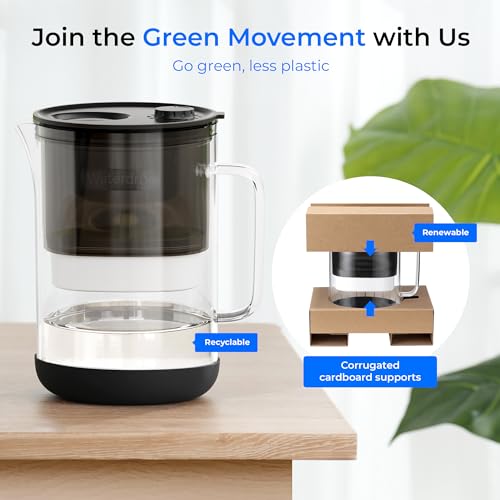Waterdrop PT-09BL 10-Cup Large Glass Water Filter Pitcher, Eco-Friendly, NSF/ANSI 53, 42 & 372 Certified Filter, Reduces PFOA/PFOS, Chlorine, Cadmium, Copper & Mercury, BPA-Free, Easy to Clean, Black - color: Black, style: Basic