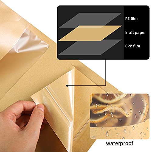 100 Pcs Kraft Stand Up Pouches 5.5 x 7.9 Inch Resealable Zip Lock Food Storage Bags with Matte Window for Packaging - color: 5.5x7.9 Inches