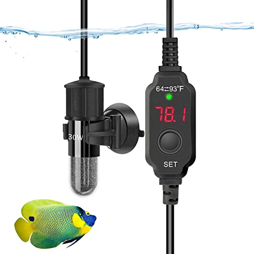 YOFOTHS Adjustable Mini Aquarium Heater 0.5/1/2/3 Gallon Submersible Small Fish Tank Heater 10W/20W/30W Digital Display Thermostat External Temperature Controller(30W) - size: 30W