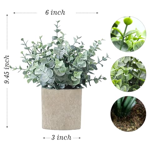 2 Pack Fake Plants Eucalyptus Small Potted Artificial Plants Indoor Greenery for Shelf Desk Home Bathroom Modern Farmhouse Living Room Coffee Table Decor