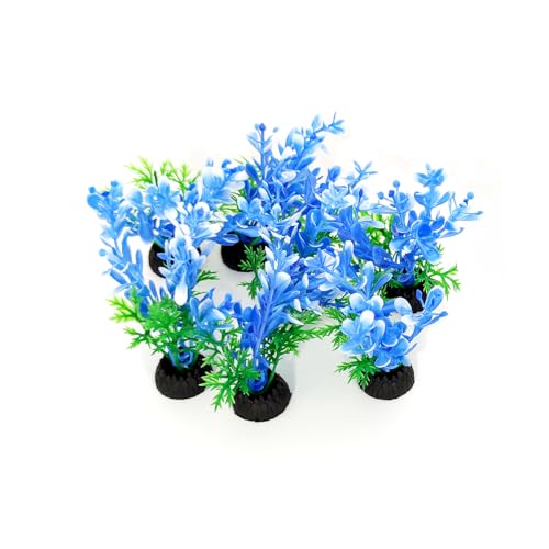 Aquarium Fish Tank Decorations 6PCS Small Blue Tree Artificial Plastic Fish Tank Plants Ornaments Safe for Betta Fish - color: Blue and Black