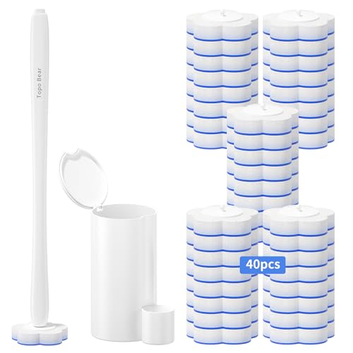 Topo Bear Disposable Toilet Bowl Brush with 40 Toilet Wand Refills, Toilet Bowl Cleaner Wands, Toilet Cleaning System Starter Kit - size: 1 brush+40 Refills
