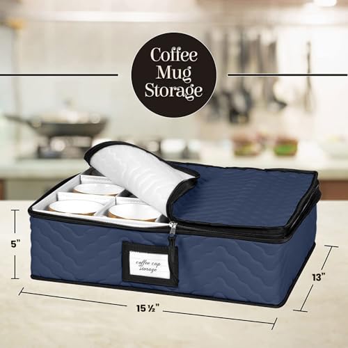 China Storage Containers 5-Piece Set Moving Boxes for Dinnerware, Glasses, Plates, Mugs and Saucers Sturdy Quilted Microfiber Dish Organizer with Dividers for Seasonal Storage - Holds Set of 12, blue - color: Blue