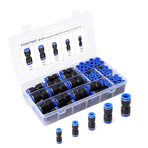 60PCS Straight Push Connectors Quick Release Plastic Push to Connect Fittings Kit 5/32" 1/4" 5/16" 3/8" 1/2" inch Quick Connect Air Hose Fittings - size: Kit 60PCS