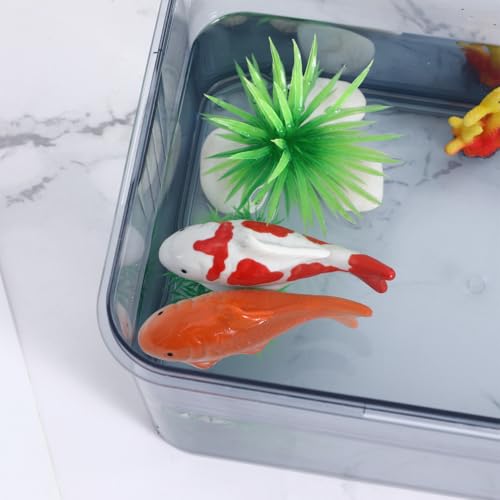 INOOMP 2pcs Ceramic Floating Fish Artificial Aquarium Floating Realistic Floating Koi Fish Figurines for Indoor or Outdoor Decor Desktop Ornaments