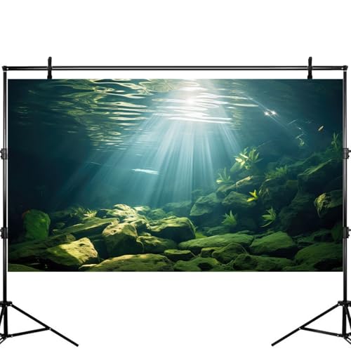 Under The Sea Aquarium Background Aquatic Plants Deep Sea Fish Tank Background Underwater Sunray Rock Terrarium Backgrounds Deep Ocean Floor Tropical Fish Tank Backgrounds Decorations 24x12in - color: Light Blue, size: 24(W)x12(H)inches/ 60(W)*30cm(H)