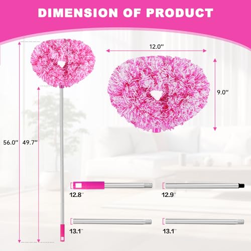 Ceiling Fan Cleaner Duster Reusable Microfiber Ceiling Fan Blade Cleaner Removable Duster with Extension Pole Adjusts 13 to 49.7 Inch for Cleaning Walls Furniture Door Window Top (Rosy White) - color: Rosy White