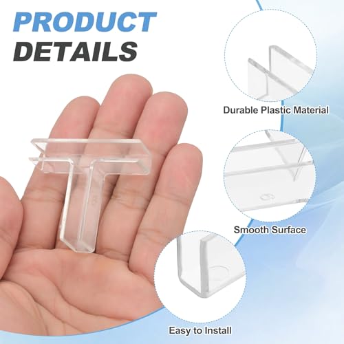 uxcell 24Pcs Plastic Glass Connector, Suitable for 6mm Thick t Shaped Glass to Glass Clamp, Fixing Bracket Rimless Clip Holder for Aquarium Fish Tank Display Shelves, Transparent - color: Transparent, size: 6mm