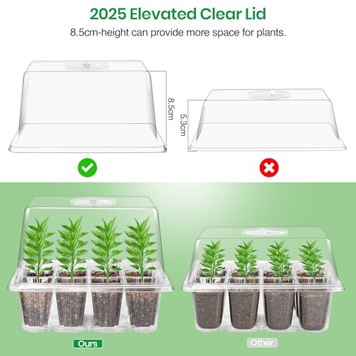Bonviee 10 Packs Seed Starter Tray with Elevated Lid, 120 Cells Thicken Seed Starting Trays Kit with Adjustable Humidity Vent, Clear Cell Tray and Heightened Lids for Greenhouse & Gardens, Clear - color: Clear, size: 10 Packs, NO light