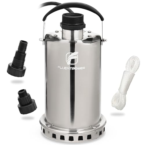 FLUENTPOWER 3/4HP Submersible Sump Pump, 3300GPH Stainless Steel Utility Water Pump, Manual Control with 26-Foot Cord for Pool Tub Garden Pond Basement Flood Cellar Draining - style: 3/4HP 3300GPH Stainless Steel